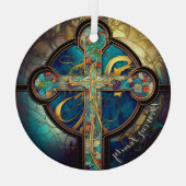 フローラ恩寵ステンドグラス宗教十字架 ガラスオーナメント (裏面)