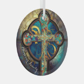 フローラ恩寵ステンドグラス宗教十字架 ガラスオーナメント (正面右)