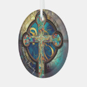フローラ恩寵ステンドグラス宗教十字架 ガラスオーナメント (正面左)