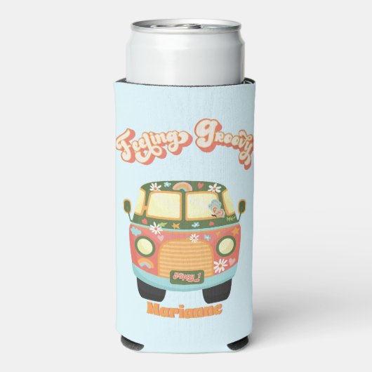 フローラ感じのGroovy Hippy Van Artポップ・アートの 60s 70s スリム缶クーラー (Seltzer裏面)