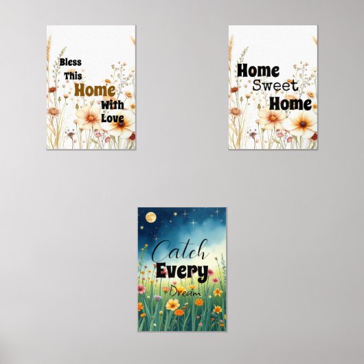 フローラ感動的ウォールアート – 3ホームクートのセット (正面)