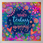 フローラ感動的引用文かわいらしハートブルー ポスター (正面)