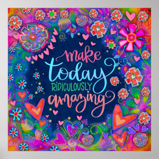 フローラ感動的引用文かわいらしハートブルー ポスター (正面)