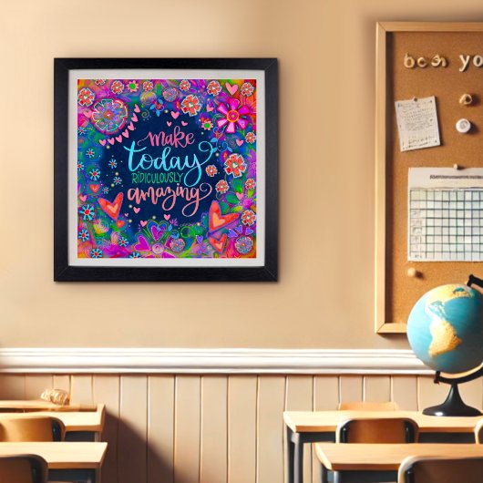 フローラ感動的引用文かわいらしハートブルー ポスター