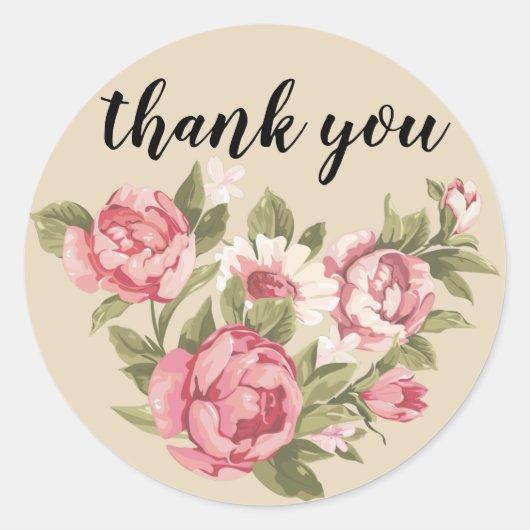 フローラ感謝していステッカー – パーソナライズ文字、ラウンド ラウンドシール (正面)