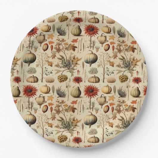 フローラ感謝祭ヴィンテージパターン(3) ペーパープレート (正面)