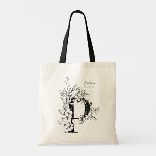 フローラ手紙Pファームハウス植物学モノグラムの トートバッグ (裏面)