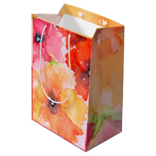 フローラ抱き枕 – レッド&ゴールデンウォーターのカラー花模様 ミディアムペーパーバッグ (裏面アングル)