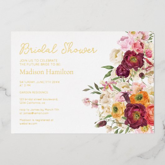 フローラ抱擁結婚式婚礼シャワー招待 箔招待状 (正面)