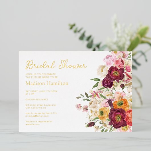 フローラ抱擁結婚式婚礼シャワー招待 箔招待状 (立ち正面)