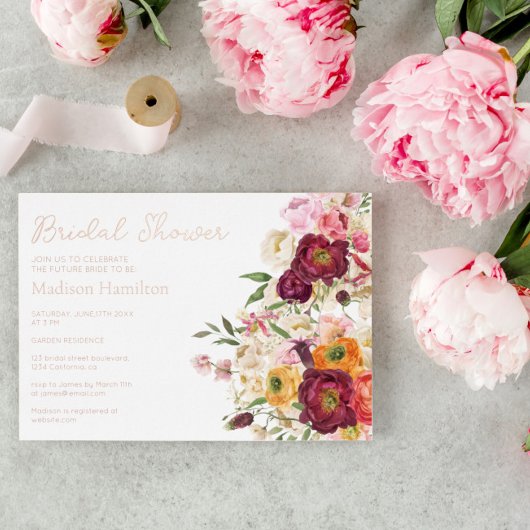 フローラ抱擁結婚式婚礼シャワー招待 箔招待状