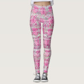 フローラ抽象芸術アステカトライバルパープルピンクパターン レギンス (正面)