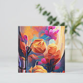 フローラ抽象芸術アートオレンジレッドブルー花 (スタンド正面)