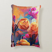 フローラ抽象芸術アートオレンジレッドブルー花 アクセントクッション (裏面(縦))