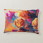フローラ抽象芸術アートオレンジレッドブルー花 アクセントクッション (裏面)