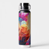 フローラ抽象芸術アートオレンジレッドブルー花 ウォーターボトル (背面)