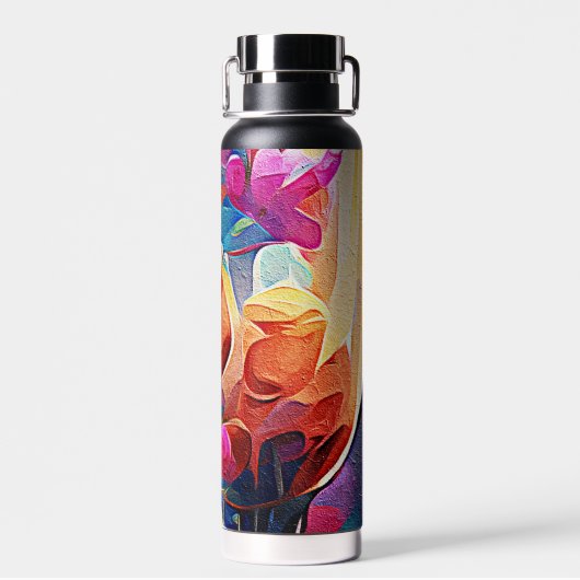 フローラ抽象芸術アートオレンジレッドブルー花 ウォーターボトル (背面)