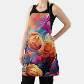 フローラ抽象芸術アートオレンジレッドブルー花 エプロン (インサイチュ)