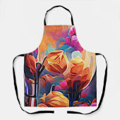 フローラ抽象芸術アートオレンジレッドブルー花 エプロン (正面)