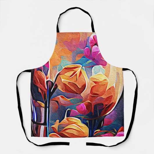 フローラ抽象芸術アートオレンジレッドブルー花 エプロン (正面)