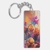 フローラ抽象芸術アートオレンジレッドブルー花 キーホルダー (正面左)