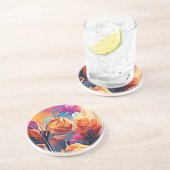 フローラ抽象芸術アートオレンジレッドブルー花 コースター (側面)