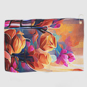 フローラ抽象芸術アートオレンジレッドブルー花 ゴルフタオル (横)