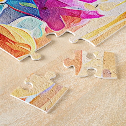 フローラ抽象芸術アートオレンジレッドブルー花 ジグソーパズル (側面)