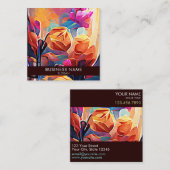 フローラ抽象芸術アートオレンジレッドブルー花 スクエア名刺 (正面/裏面)