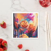 フローラ抽象芸術アートオレンジレッドブルー花 スタンダードカクテルナプキン (インサイチュ)