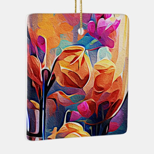 フローラ抽象芸術アートオレンジレッドブルー花 セラミックオーナメント (右)