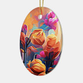 フローラ抽象芸術アートオレンジレッドブルー花 セラミックオーナメント (左)