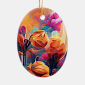 フローラ抽象芸術アートオレンジレッドブルー花 セラミックオーナメント (裏面)