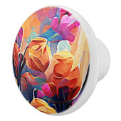 フローラ抽象芸術アートオレンジレッドブルー花 セラミックノブ (右)