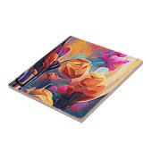 フローラ抽象芸術アートオレンジレッドブルー花 タイル (側面)