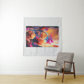 フローラ抽象芸術アートオレンジレッドブルー花 タペストリー (インサイチュ(横))