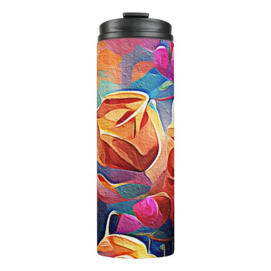 フローラ抽象芸術アートオレンジレッドブルー花 タンブラー (正面)