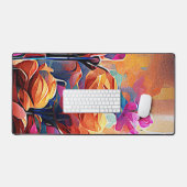 フローラ抽象芸術アートオレンジレッドブルー花 デスクマット (キーボード&マウス)