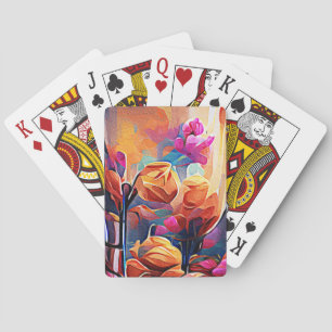 フローラ抽象芸術アートオレンジレッドブルー花 トランプ