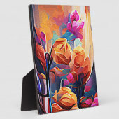 フローラ抽象芸術アートオレンジレッドブルー花 フォトプラーク (側面)