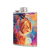 フローラ抽象芸術アートオレンジレッドブルー花 フラスク (左)