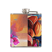 フローラ抽象芸術アートオレンジレッドブルー花 フラスク (裏面)