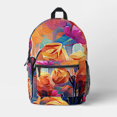 フローラ抽象芸術アートオレンジレッドブルー花 プリントバックパック (正面)