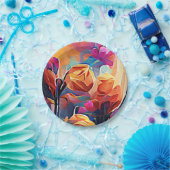 フローラ抽象芸術アートオレンジレッドブルー花 ペーパープレート (パーティー)