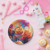 フローラ抽象芸術アートオレンジレッドブルー花 ペーパープレート (パーティー)