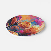 フローラ抽象芸術アートオレンジレッドブルー花 ペーパープレート (アングル)