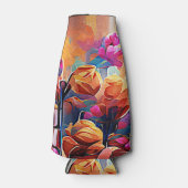 フローラ抽象芸術アートオレンジレッドブルー花 ボトルクーラー (正面)