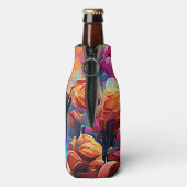 フローラ抽象芸術アートオレンジレッドブルー花 ボトルクーラー (ボトル裏面)