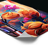 フローラ抽象芸術アートオレンジレッドブルー花 ポスター (角)