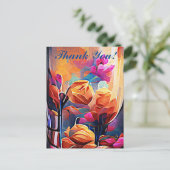 フローラ抽象芸術アートオレンジレッドブルー花 ポストカード (スタンド正面)